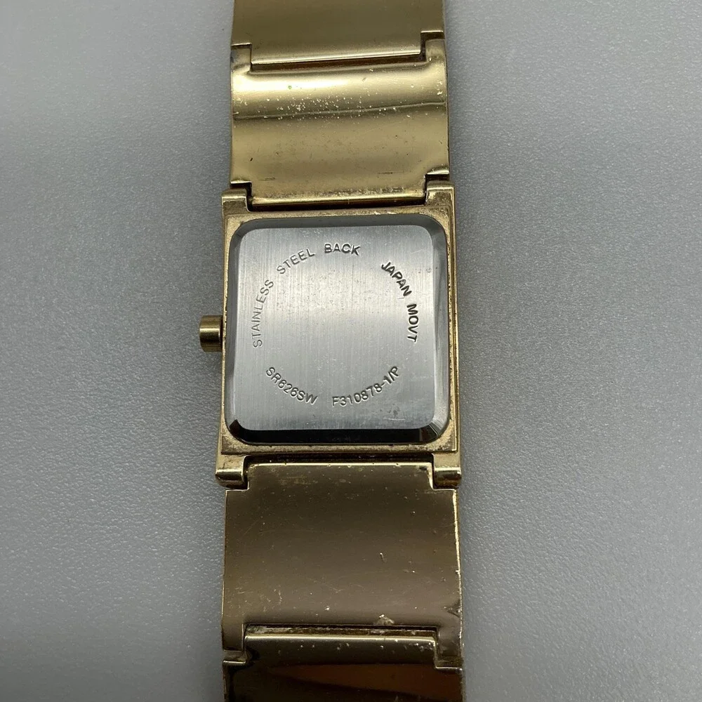 Mother of Pearl Inlay Band Womens Watch 22mm Gold Tone Square New Battery 6.5